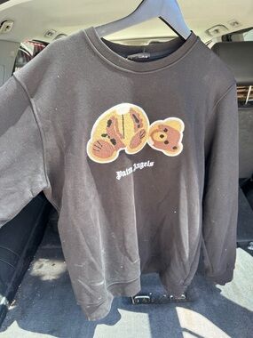 Palm Angels Black Sweatshirt with Pink Label and Tan Teddy Patch